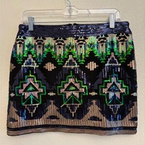 Marineblu Sequin Mini Skirt - Black, Green, and Gold